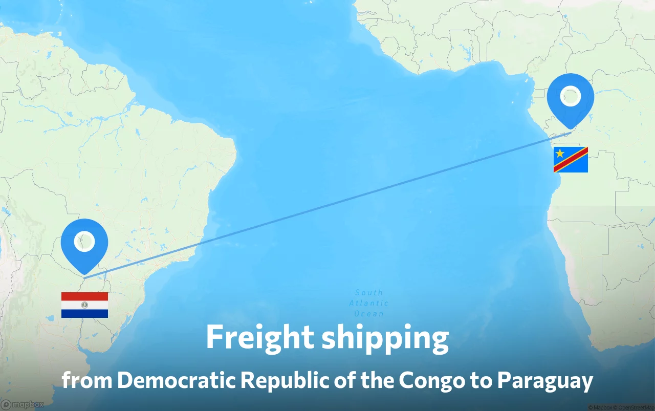 Shipping route from Democratic Republic of the Congo to Paraguay
