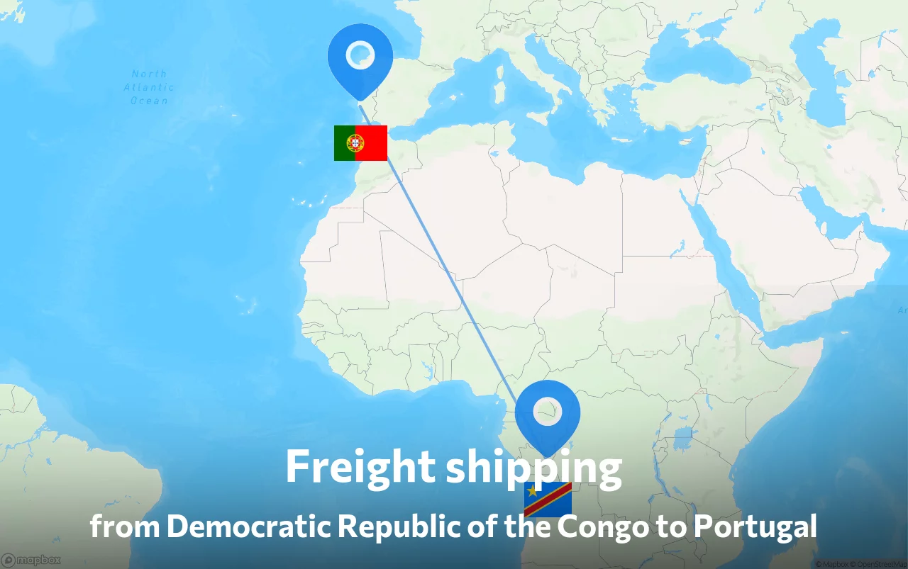 Shipping route from Democratic Republic of the Congo to Portugal