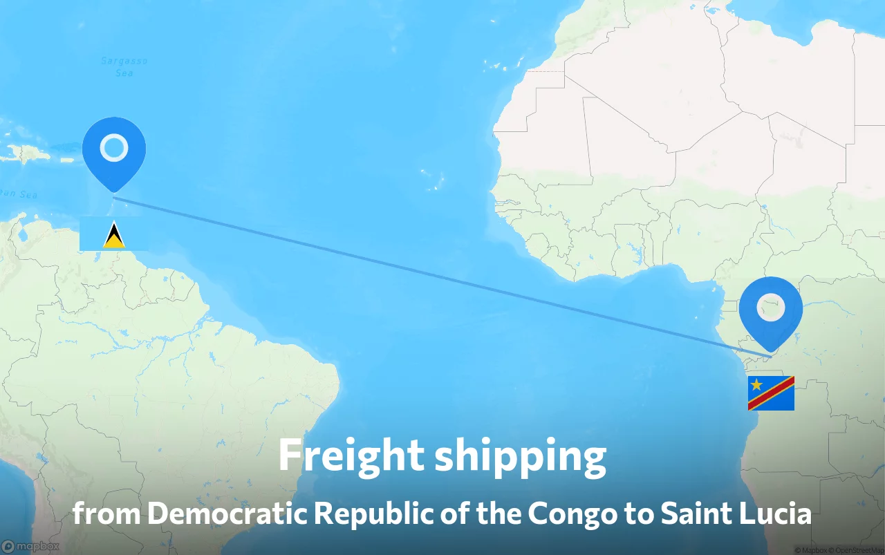 Shipping route from Democratic Republic of the Congo to Saint Lucia