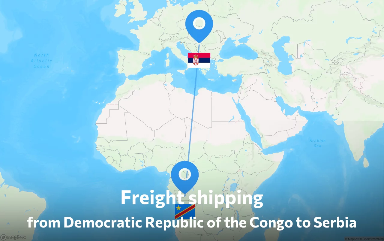 Shipping route from Democratic Republic of the Congo to Serbia