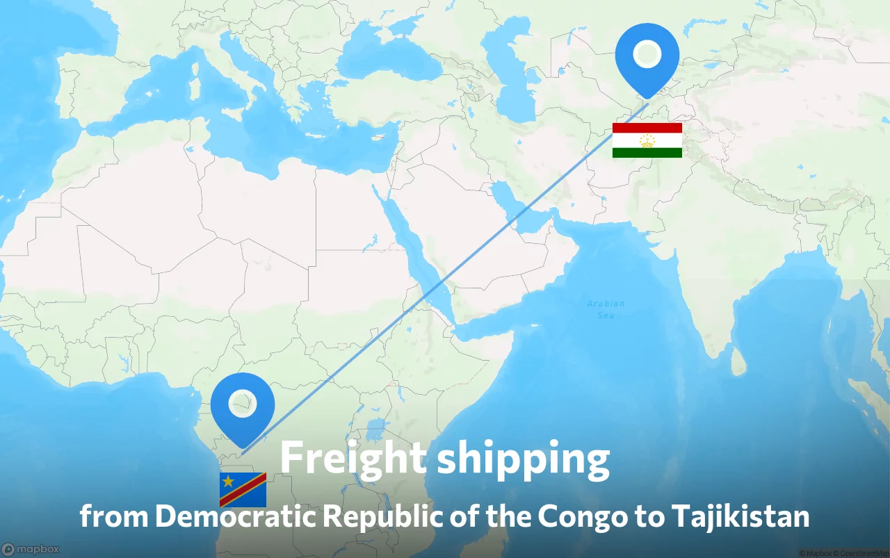 Shipping route from Democratic Republic of the Congo to Tajikistan