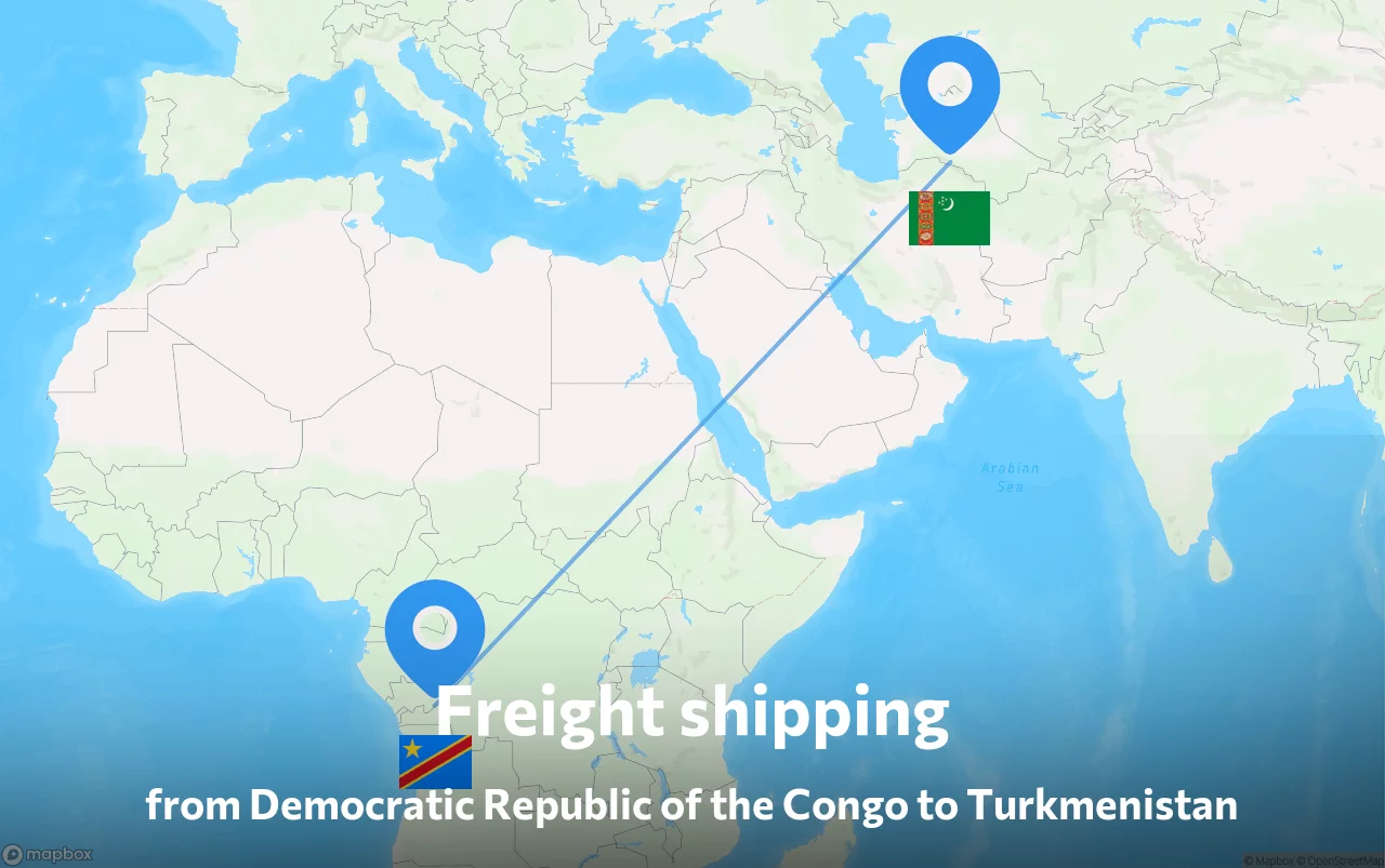 Shipping route from Democratic Republic of the Congo to Turkmenistan