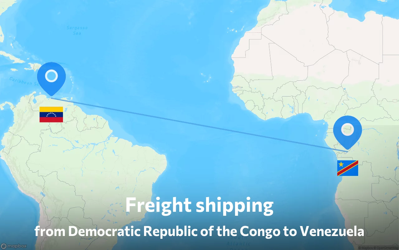 Shipping route from Democratic Republic of the Congo to Venezuela
