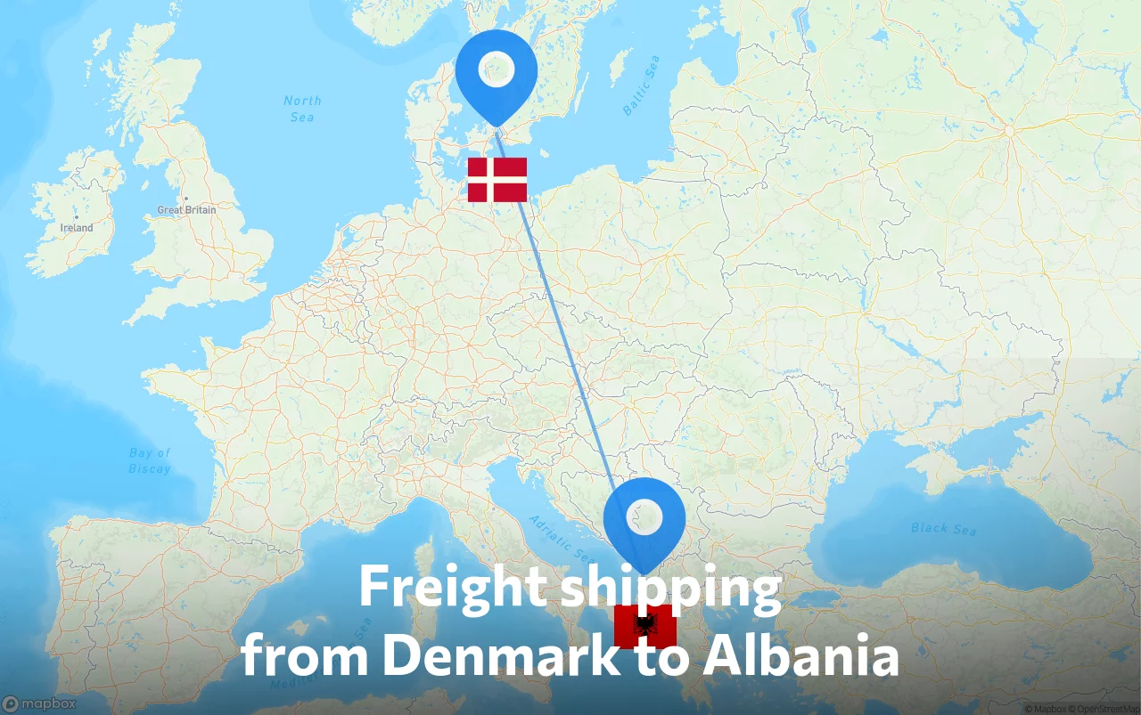 Shipping route from Denmark to Albania