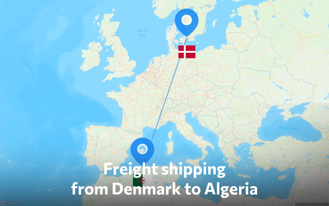 Shipping route from Denmark to Algeria