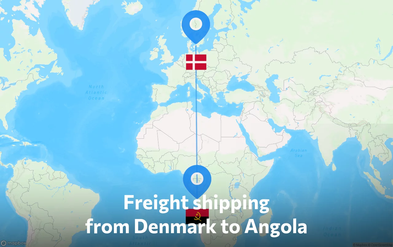 Shipping route from Denmark to Angola