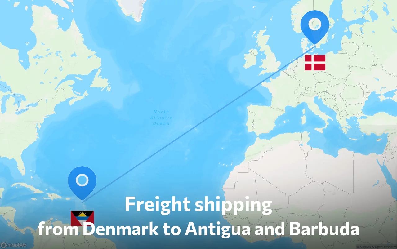Shipping route from Denmark to Antigua and Barbuda