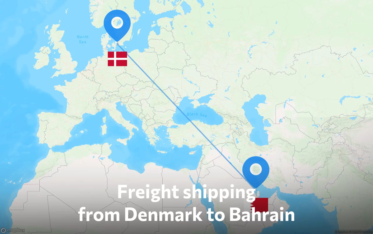 Shipping route from Denmark to Bahrain
