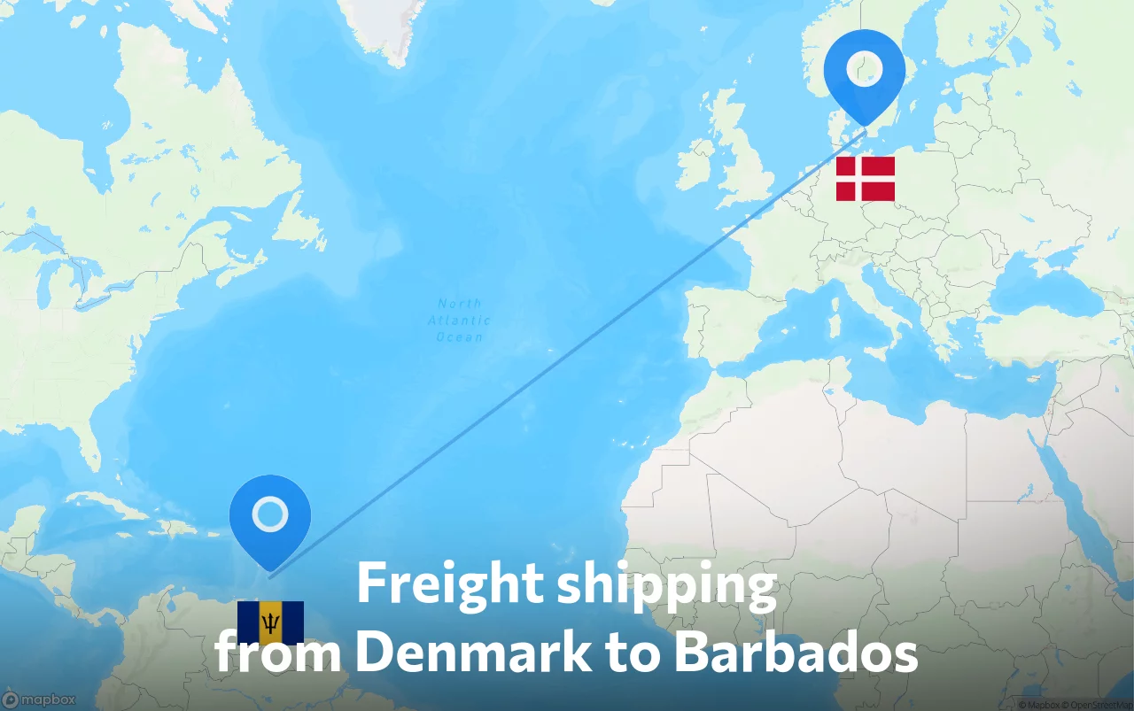 Shipping route from Denmark to Barbados