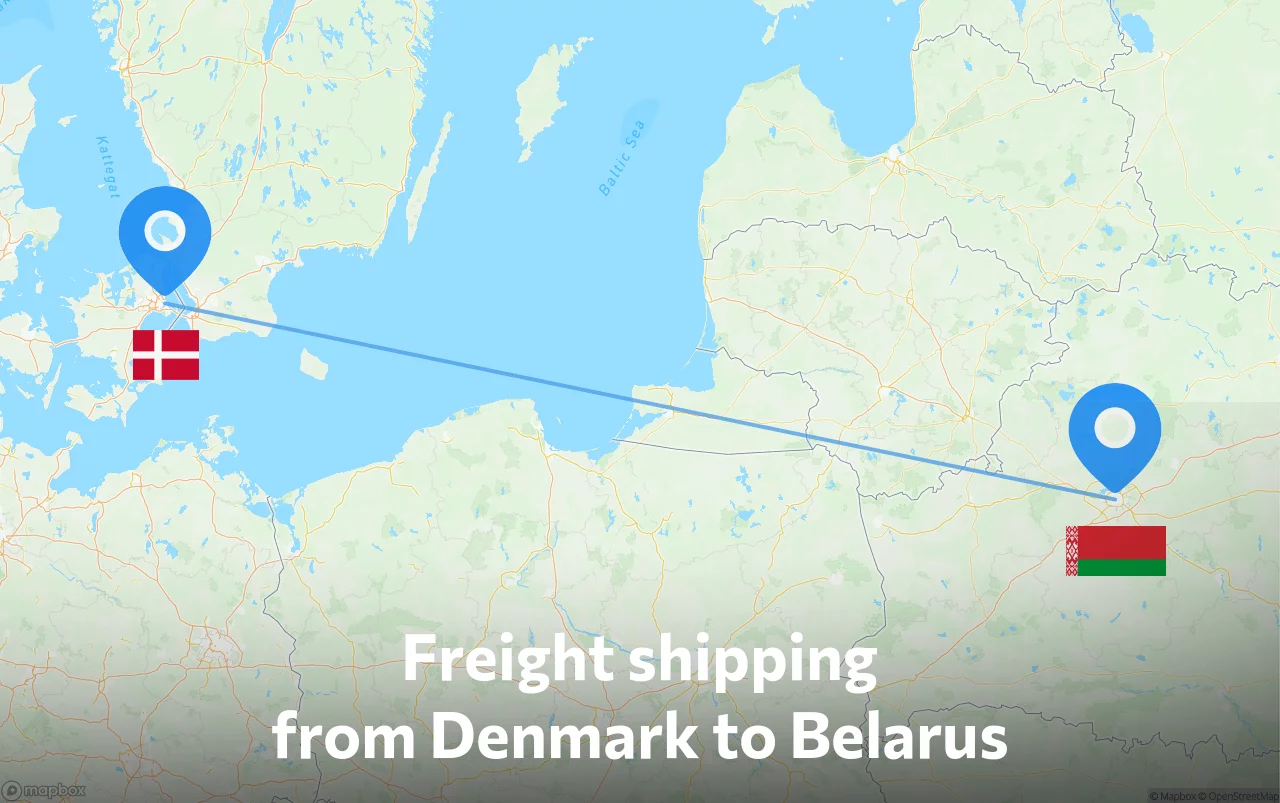 Shipping route from Denmark to Belarus