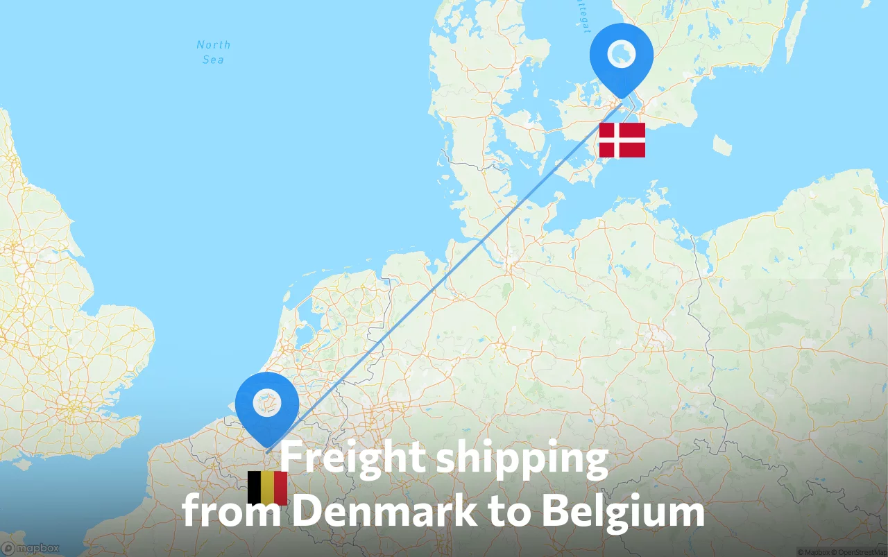 Shipping route from Denmark to Belgium