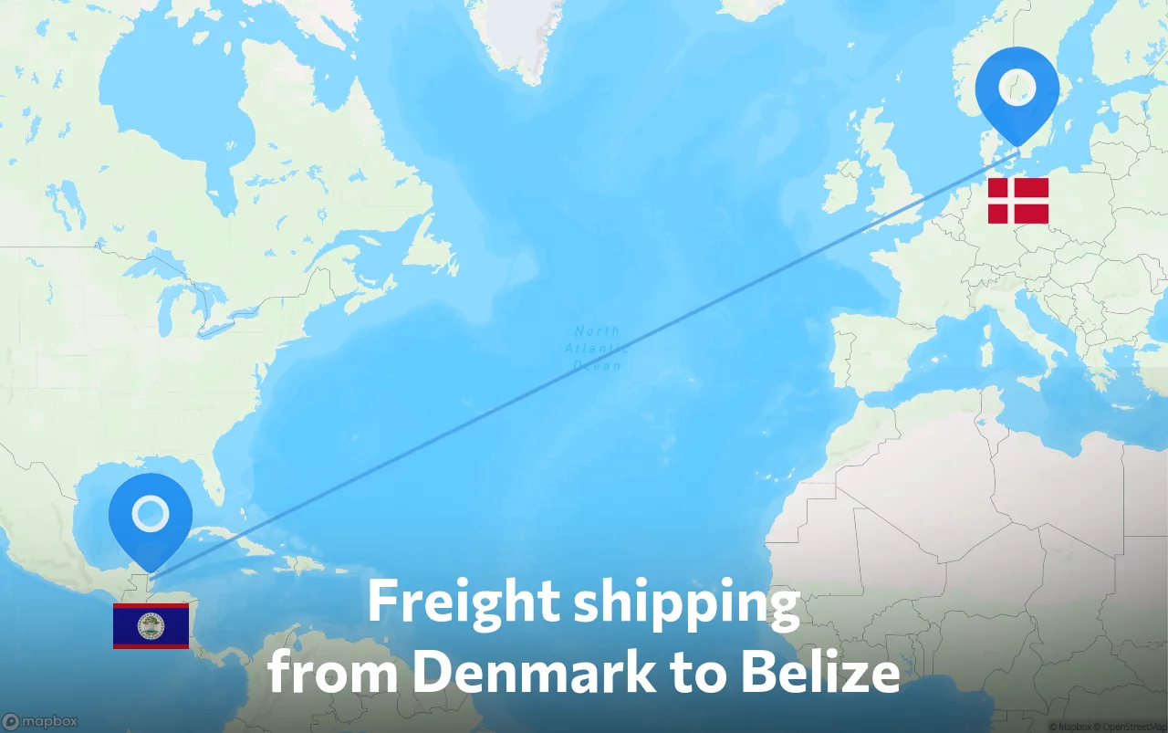 Shipping route from Denmark to Belize