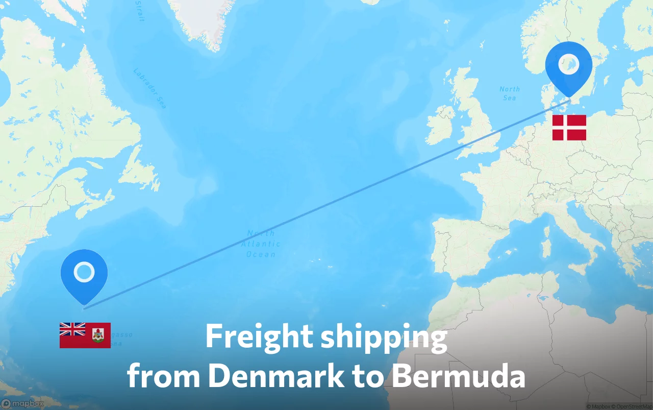Shipping route from Denmark to Bermuda