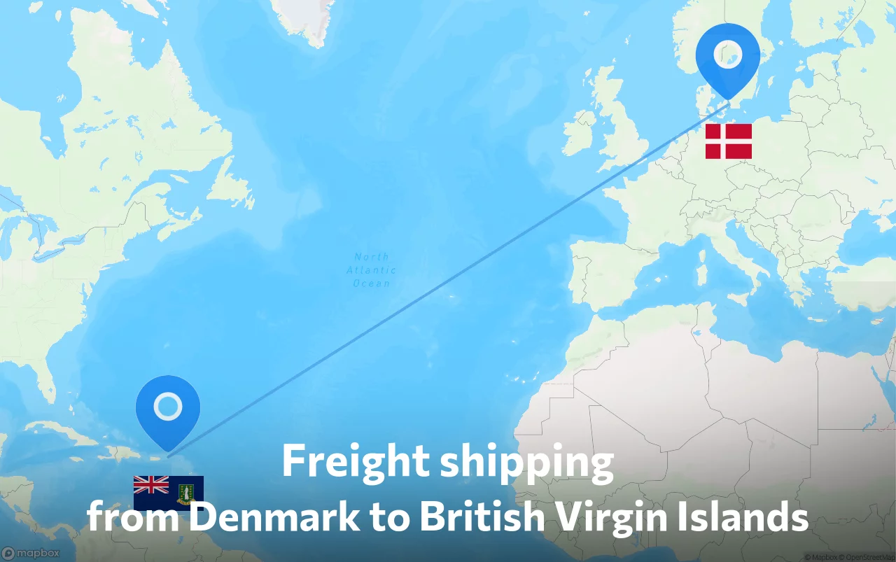 Shipping route from Denmark to British Virgin Islands