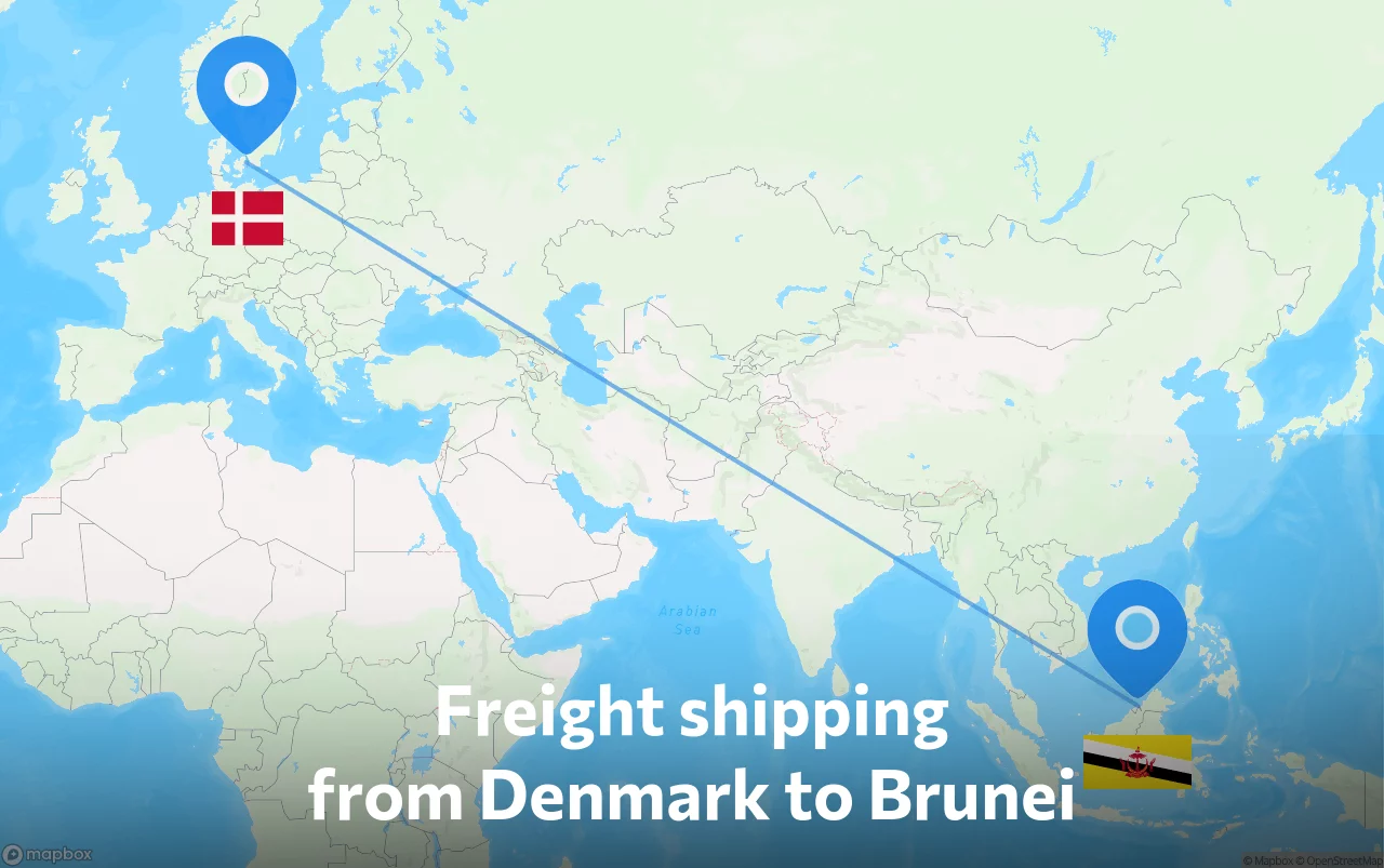 Shipping route from Denmark to Brunei