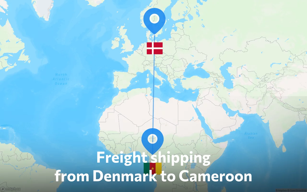 Shipping route from Denmark to Cameroon
