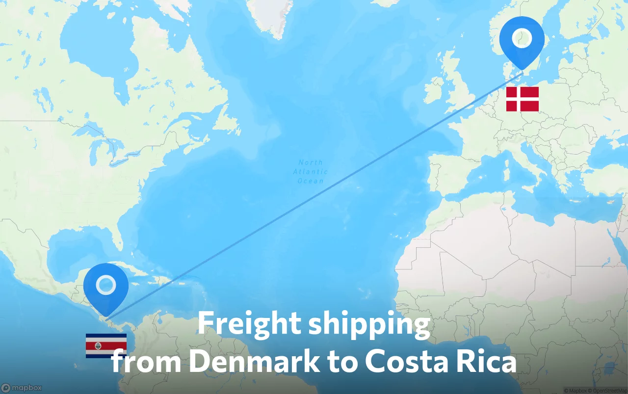Shipping route from Denmark to Costa Rica