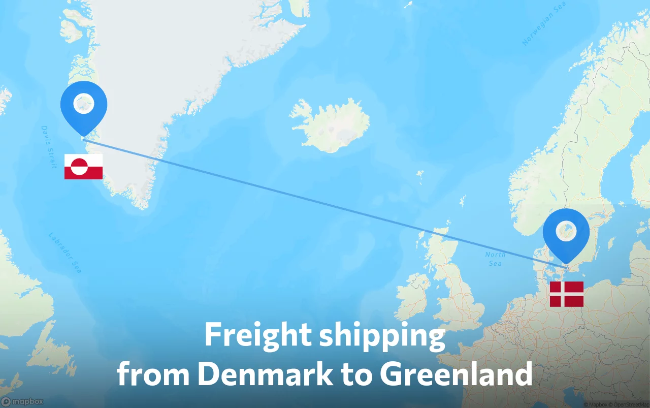 Shipping route from Denmark to Greenland