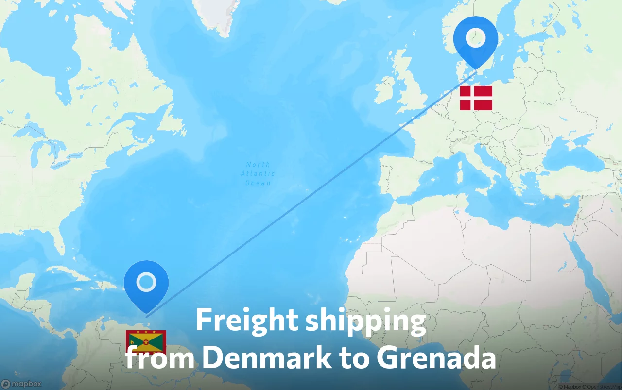 Shipping route from Denmark to Grenada