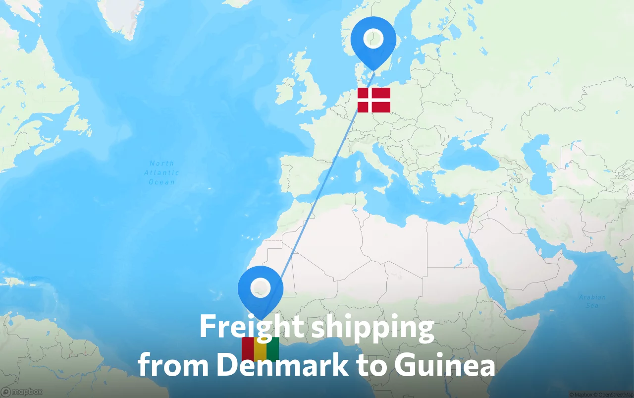 Shipping route from Denmark to Guinea