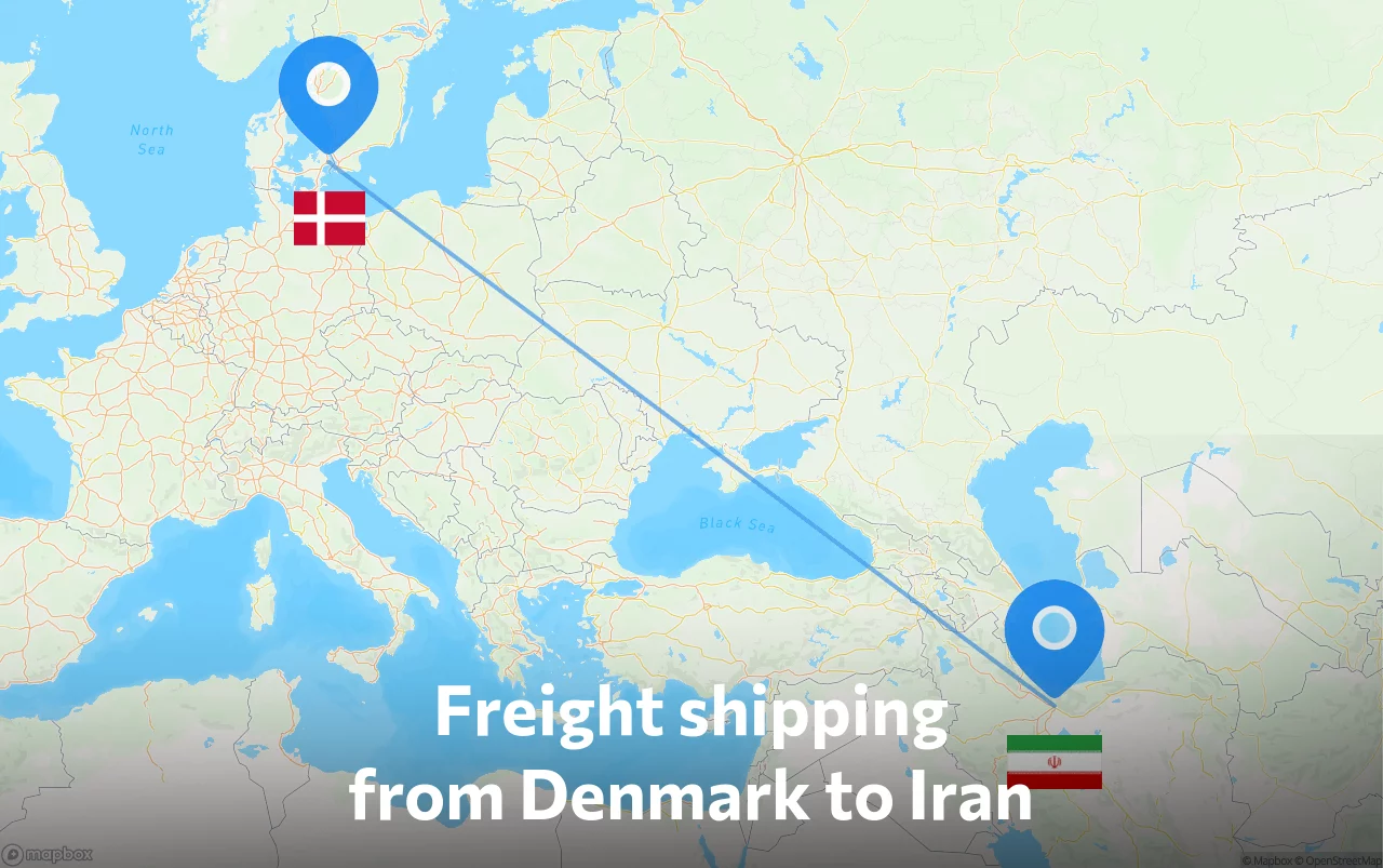 Shipping route from Denmark to Iran