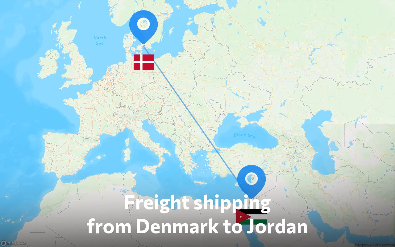 Shipping route from Denmark to Jordan