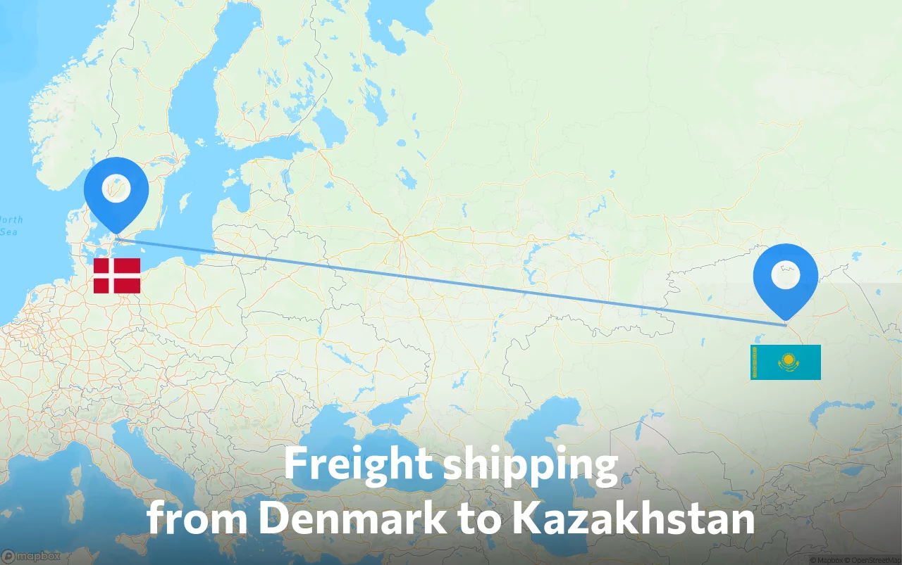 Shipping route from Denmark to Kazakhstan