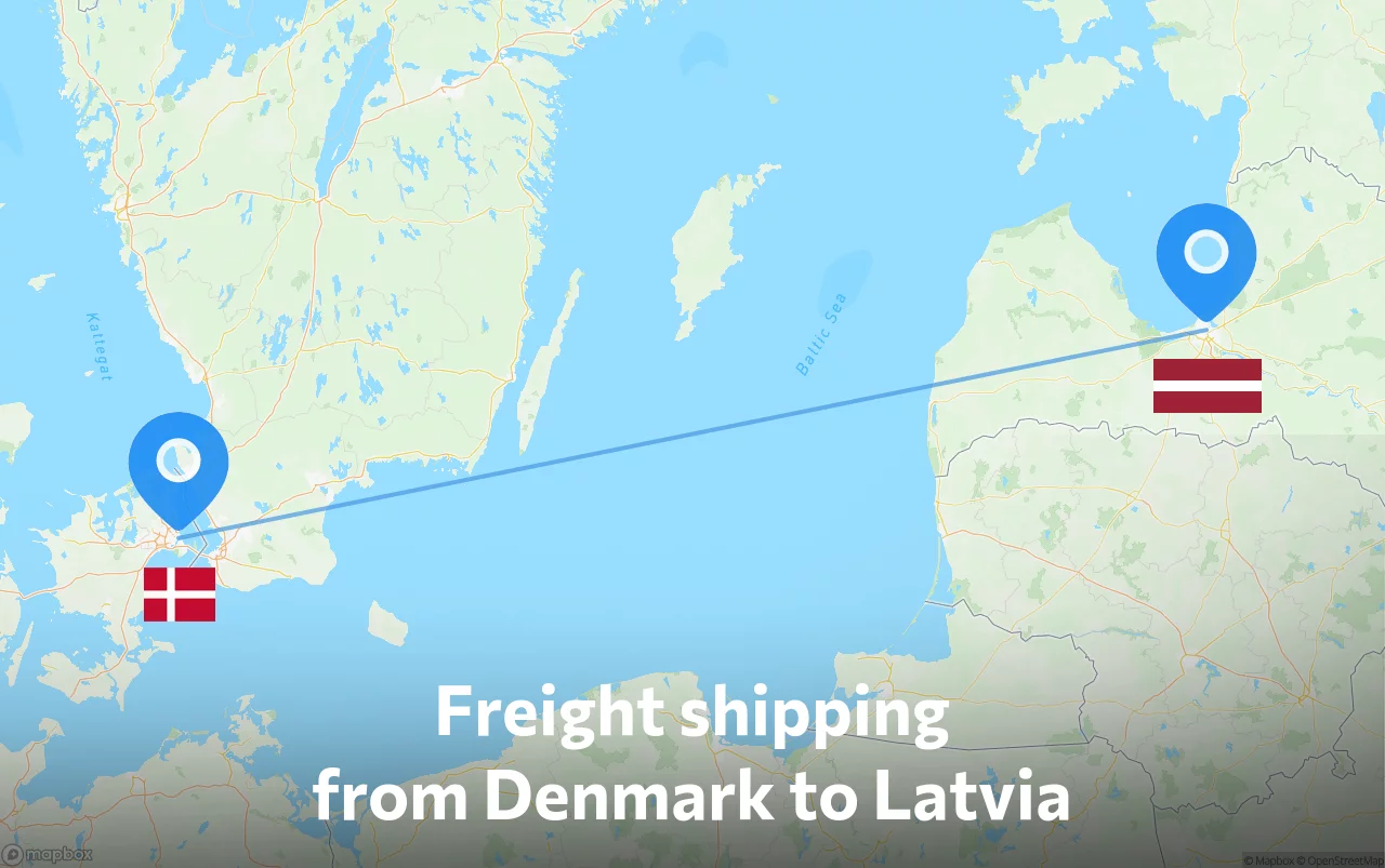 Shipping route from Denmark to Latvia