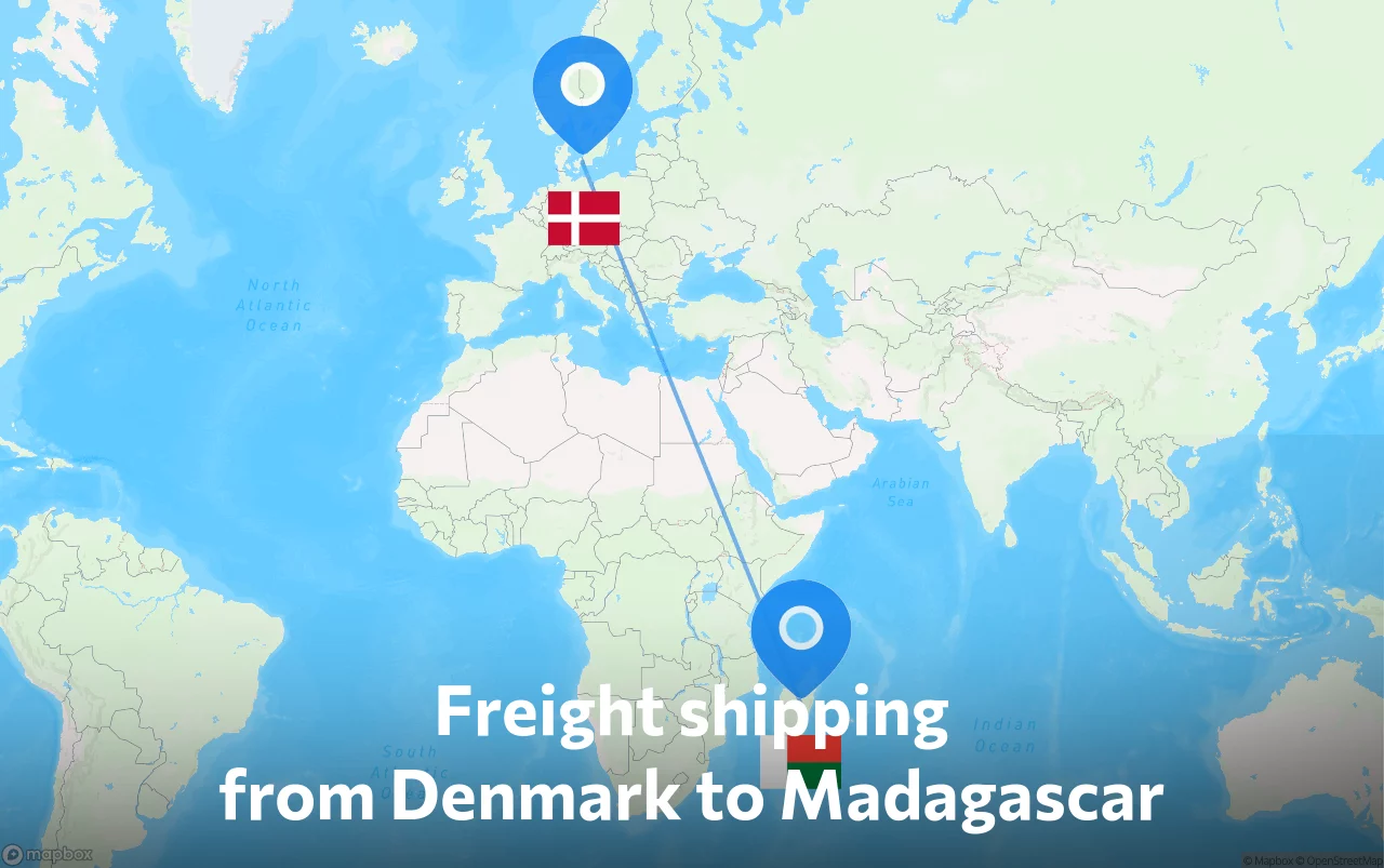Shipping route from Denmark to Madagascar