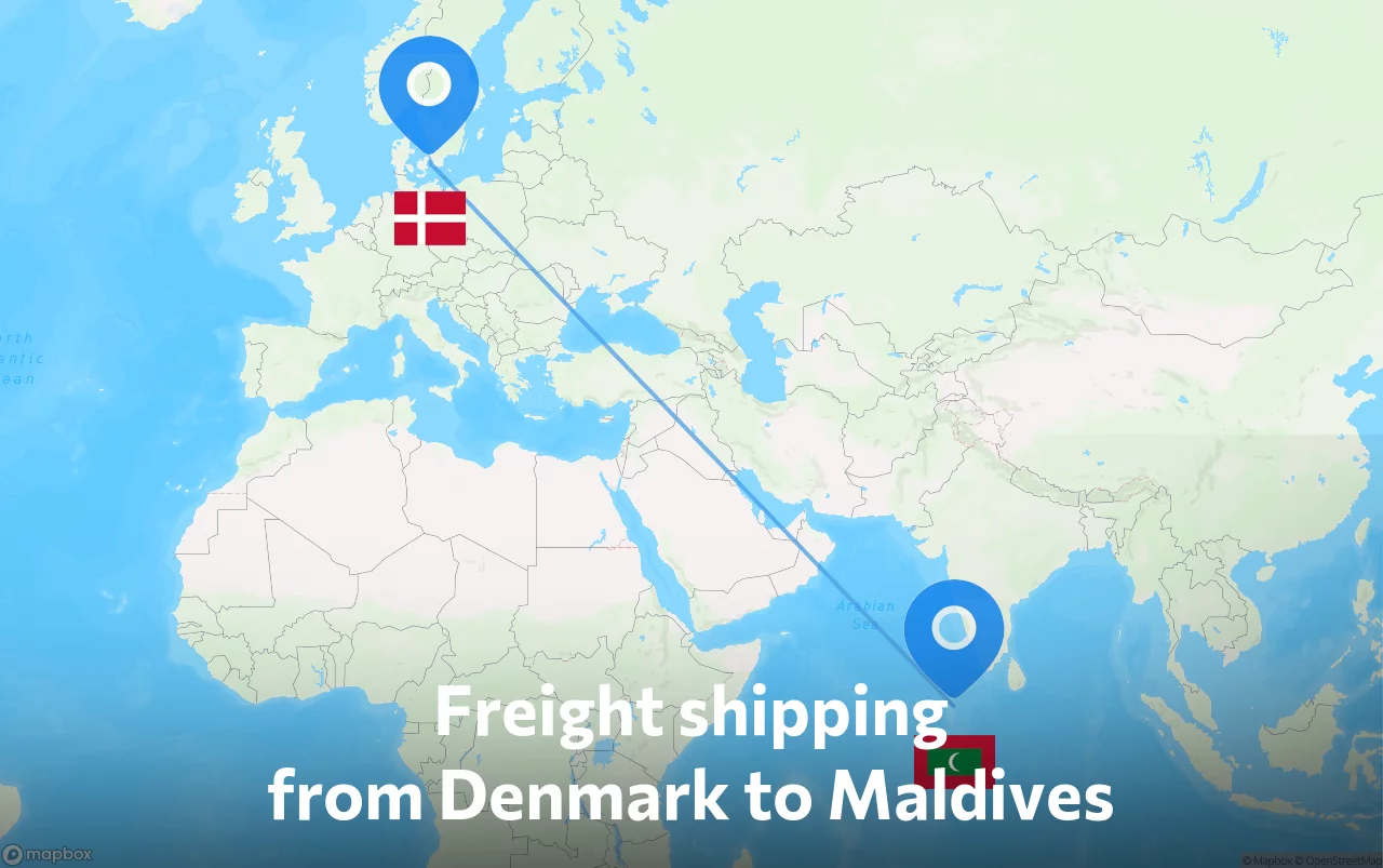 Shipping route from Denmark to Maldives