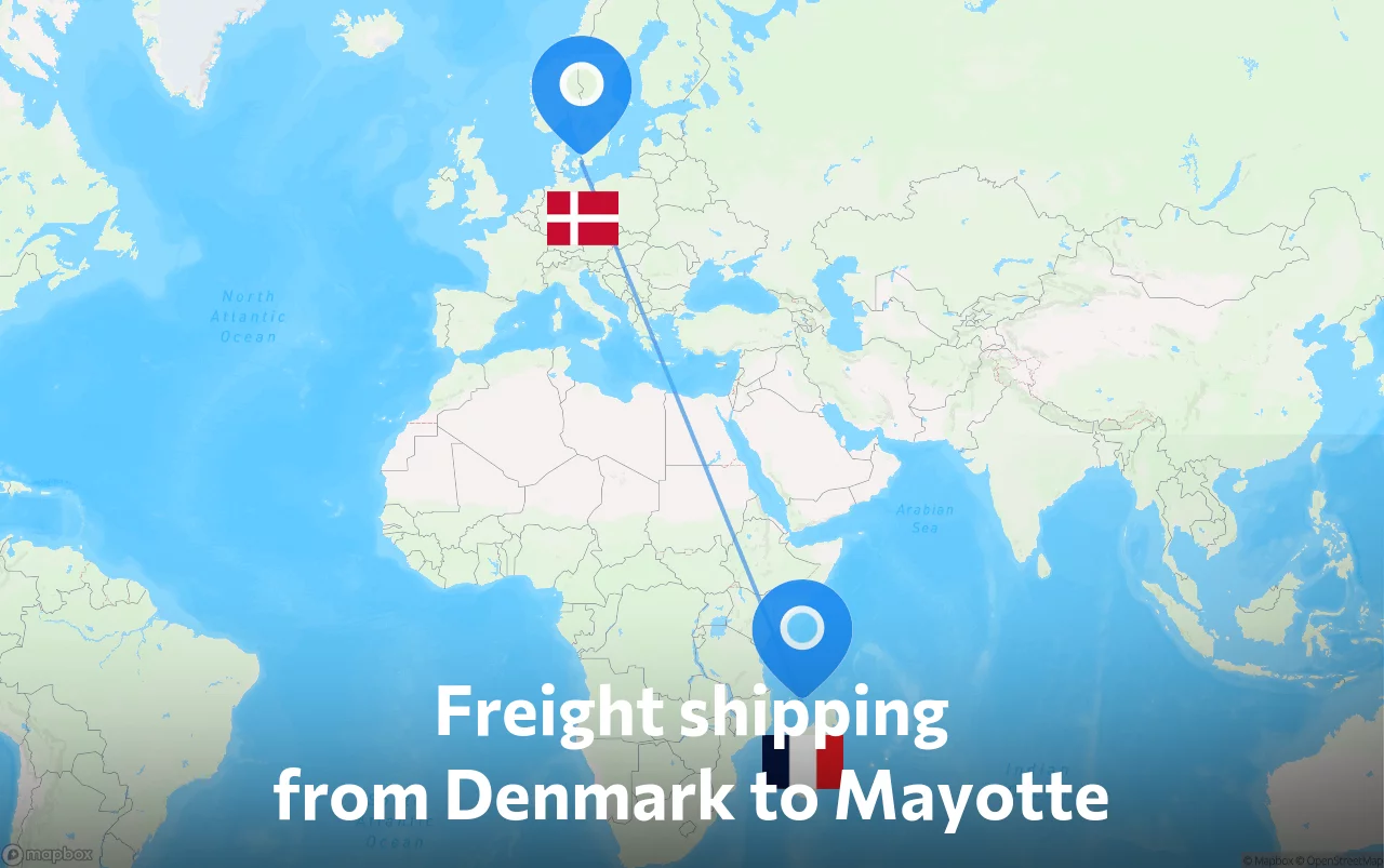 Shipping route from Denmark to Mayotte
