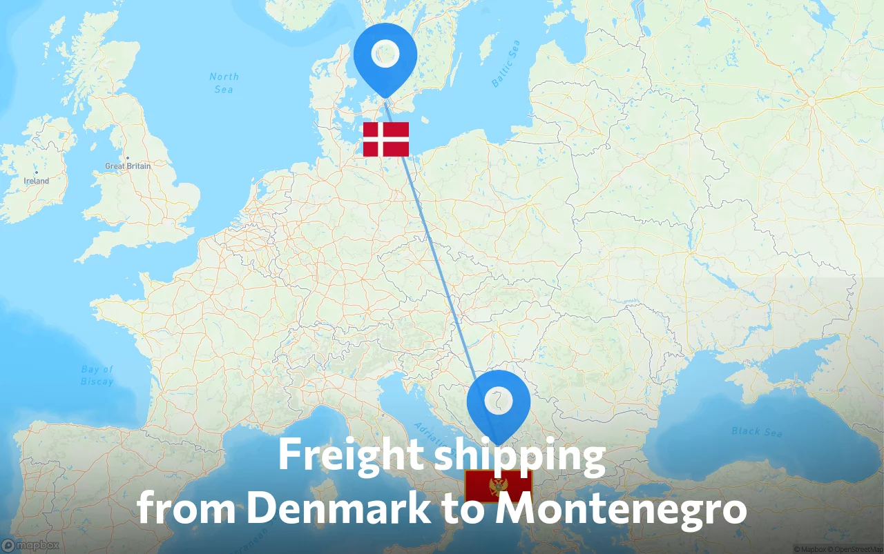 Shipping route from Denmark to Montenegro