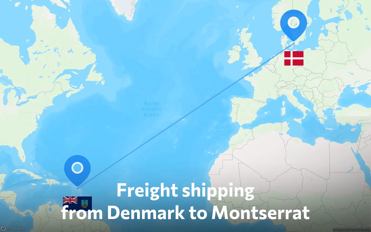 Shipping route from Denmark to Montserrat