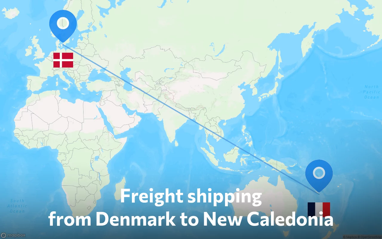 Shipping route from Denmark to New Caledonia