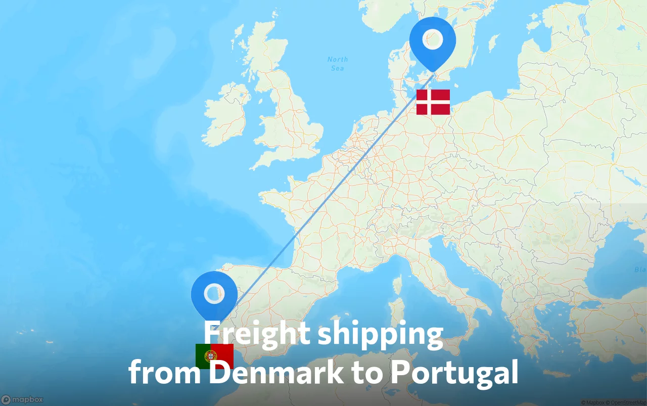 Shipping route from Denmark to Portugal