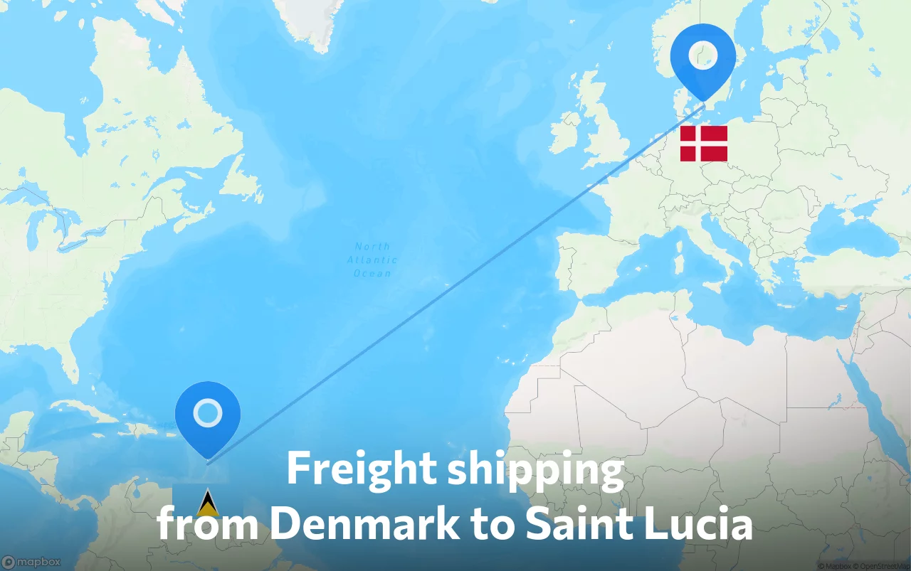 Shipping route from Denmark to Saint Lucia