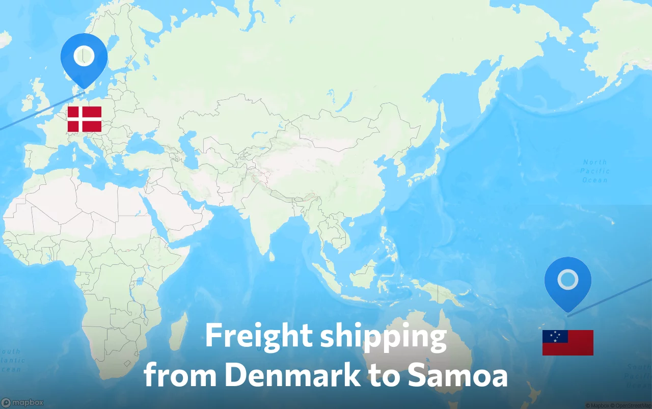 Shipping route from Denmark to Samoa