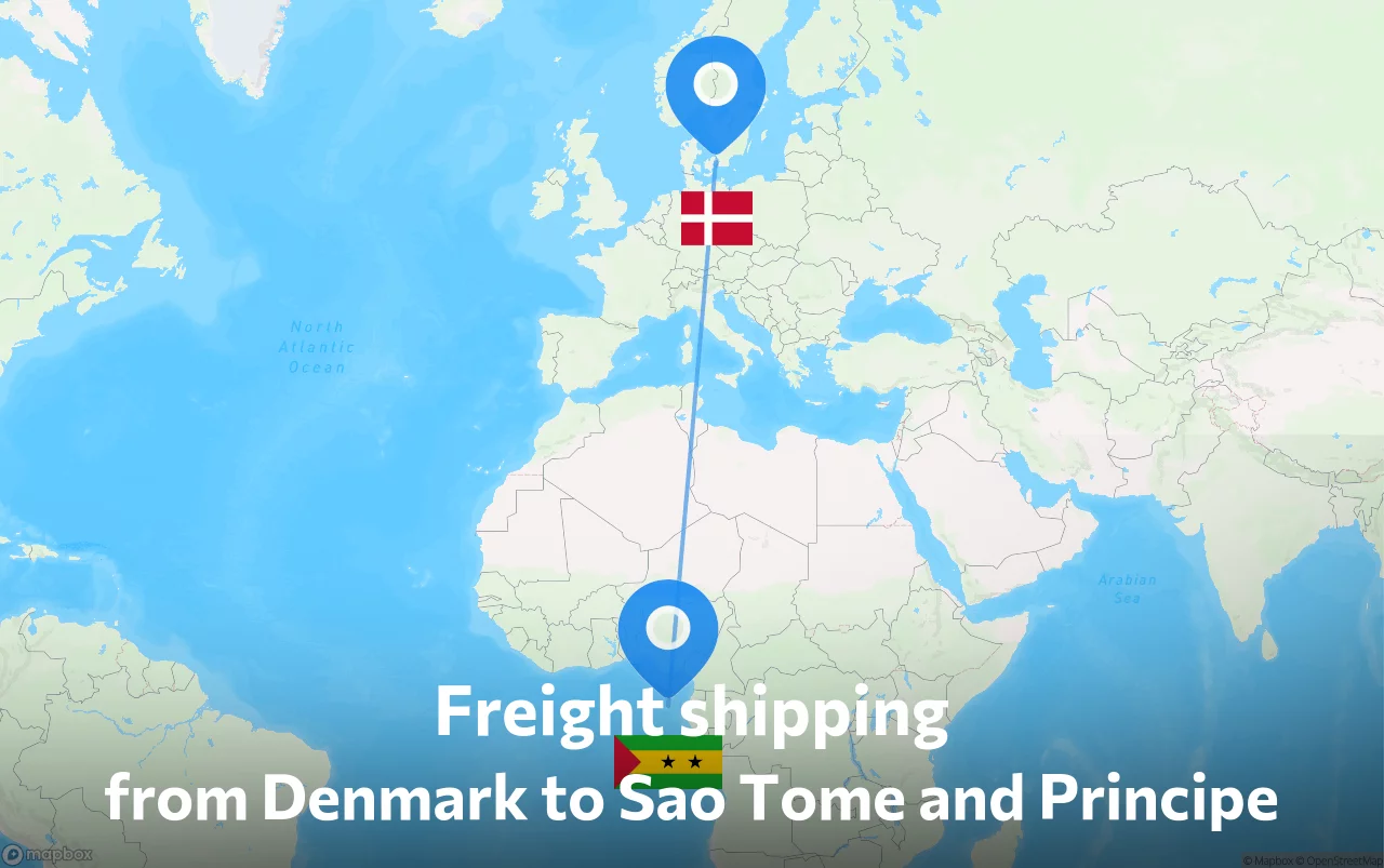 Shipping route from Denmark to Sao Tome and Principe
