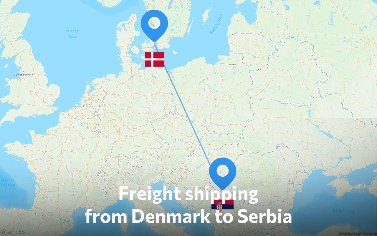 Shipping route from Denmark to Serbia