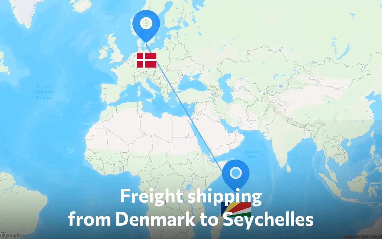Shipping route from Denmark to Seychelles