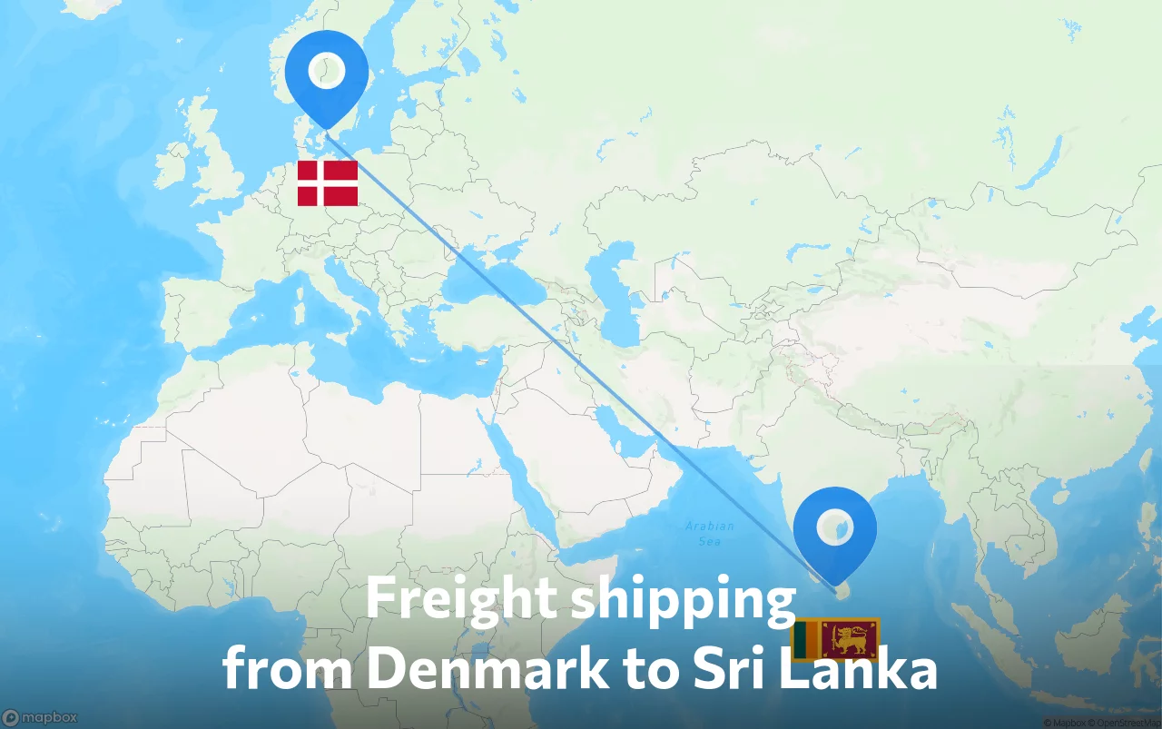 Shipping route from Denmark to Sri Lanka