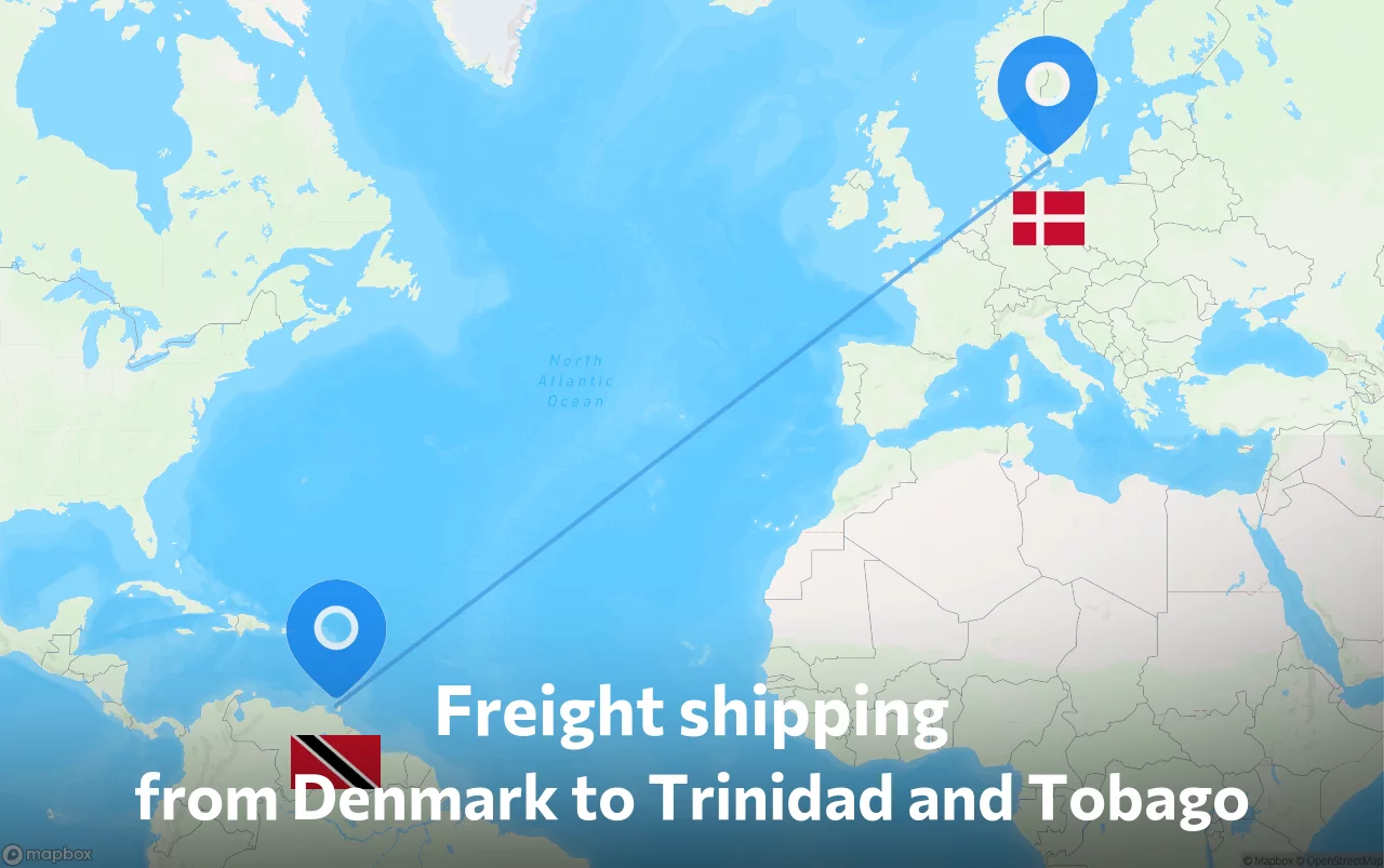 Shipping route from Denmark to Trinidad and Tobago