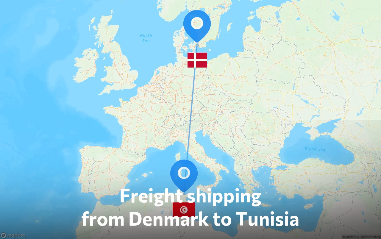 Shipping route from Denmark to Tunisia
