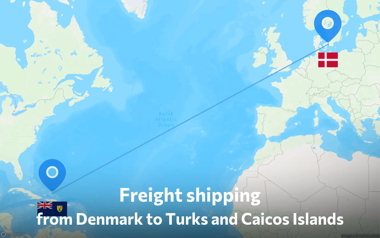 Shipping route from Denmark to Turks and Caicos Islands