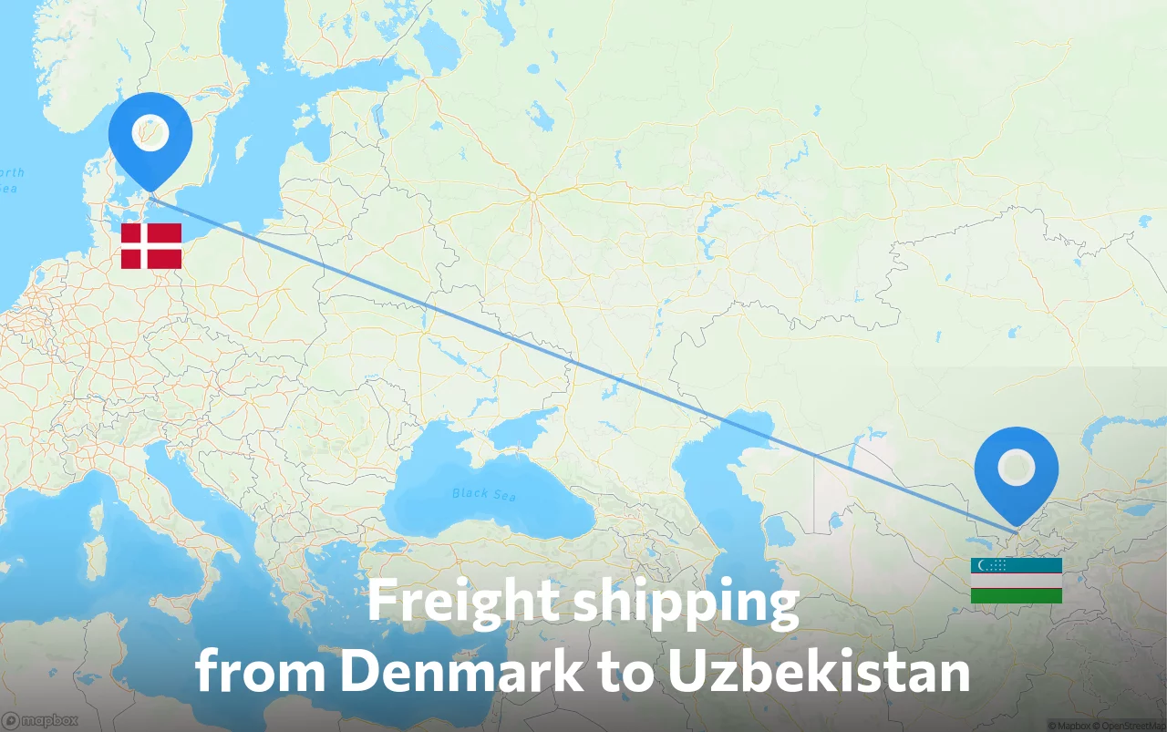 Shipping route from Denmark to Uzbekistan