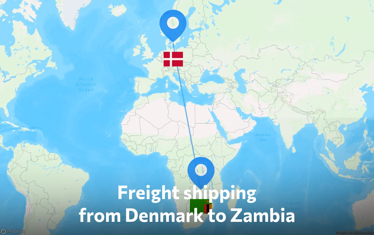 Shipping route from Denmark to Zambia