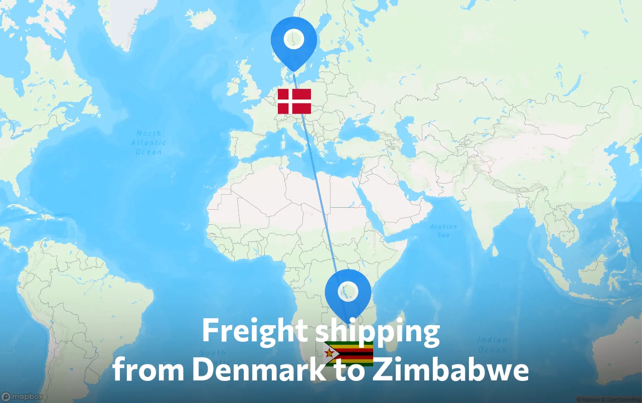 Shipping route from Denmark to Zimbabwe
