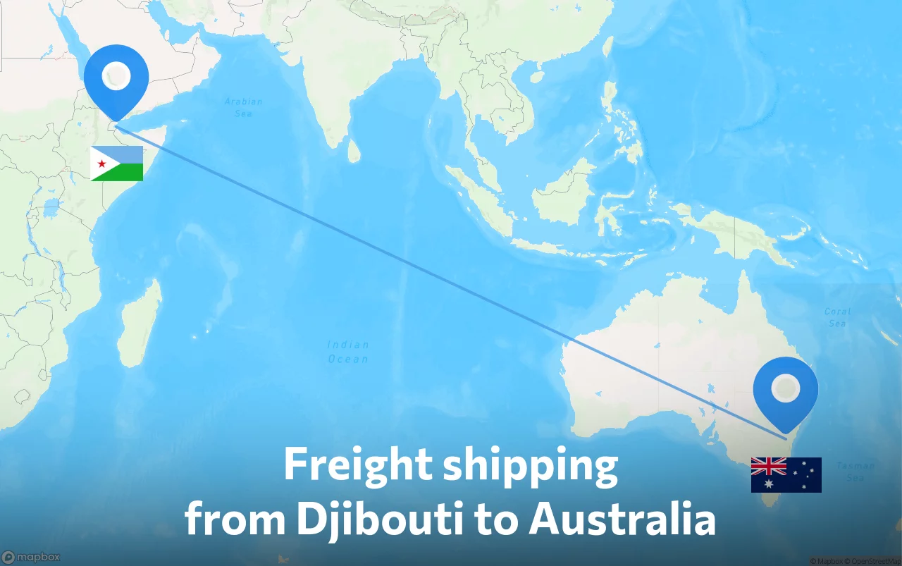 Shipping route from Djibouti to Australia
