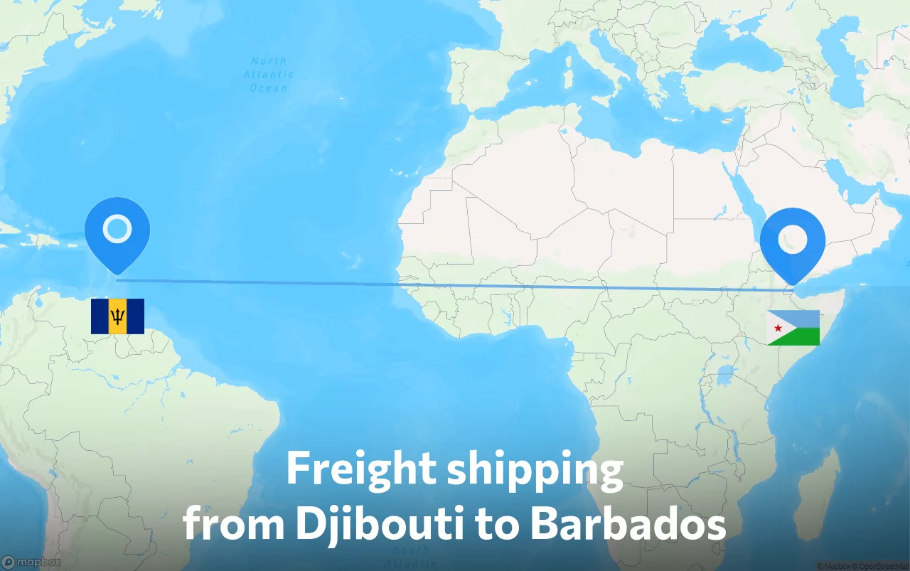 Shipping route from Djibouti to Barbados