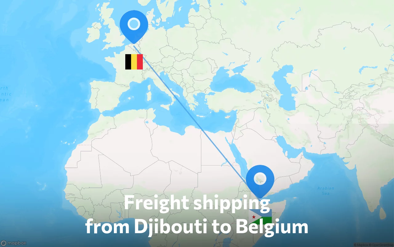 Shipping route from Djibouti to Belgium